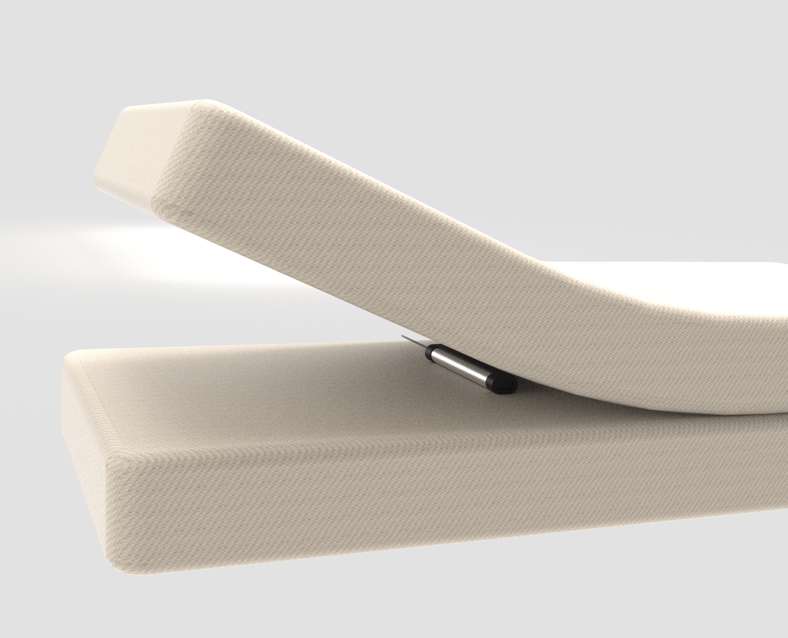 sinwave Integration im Boxspringbett - aufgeklappte Matratze zeigt diskrete Montage