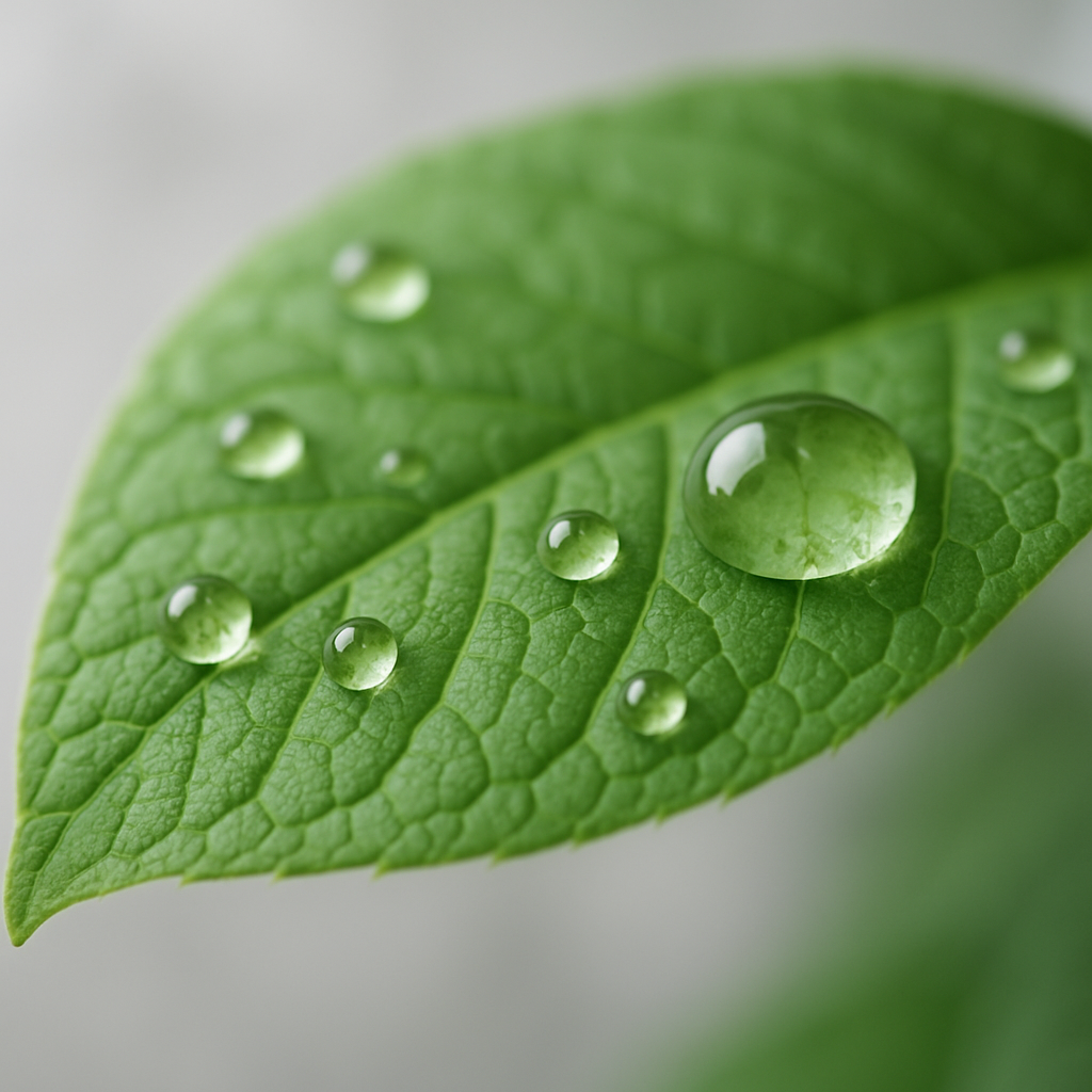 Grünes Blatt mit Wassertropfen symbolisiert Nachhaltigkeit